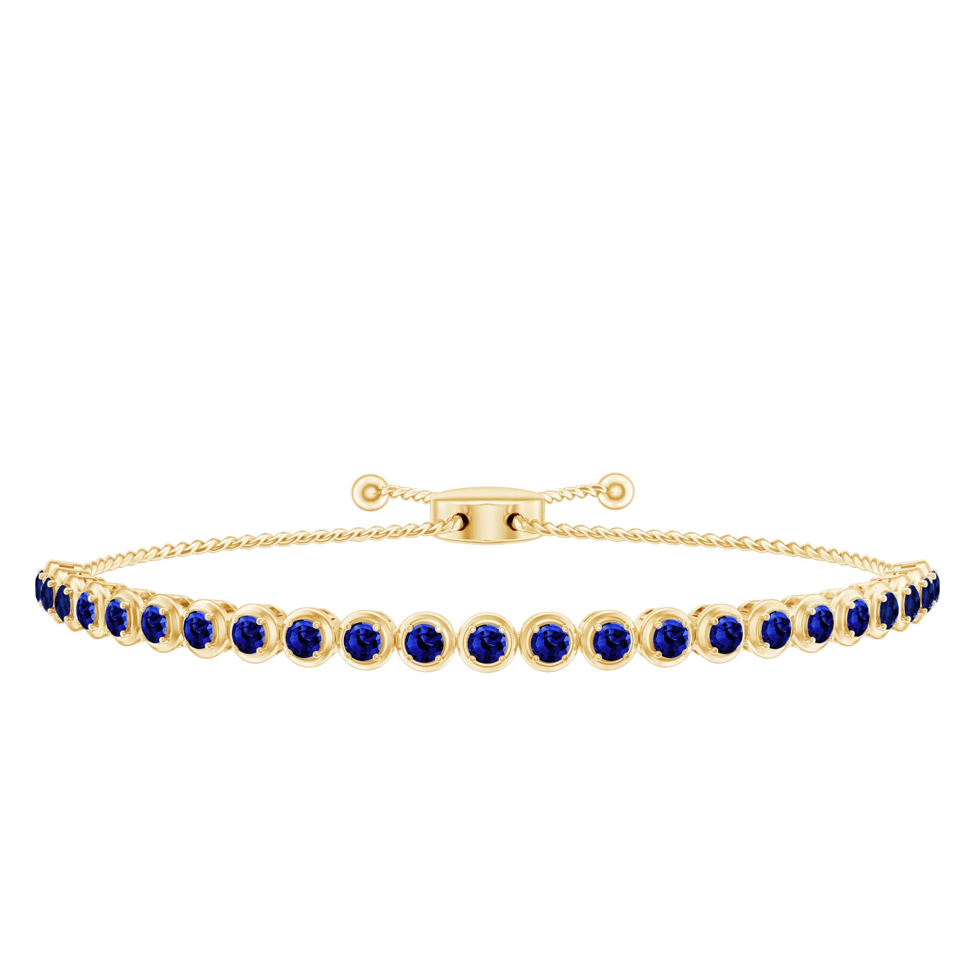 Lab Grown Blue Sapphire Tennis Bolo Bracelet with Rope Chain