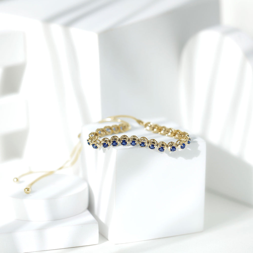 Lab Grown Blue Sapphire Tennis Bolo Bracelet with Rope Chain