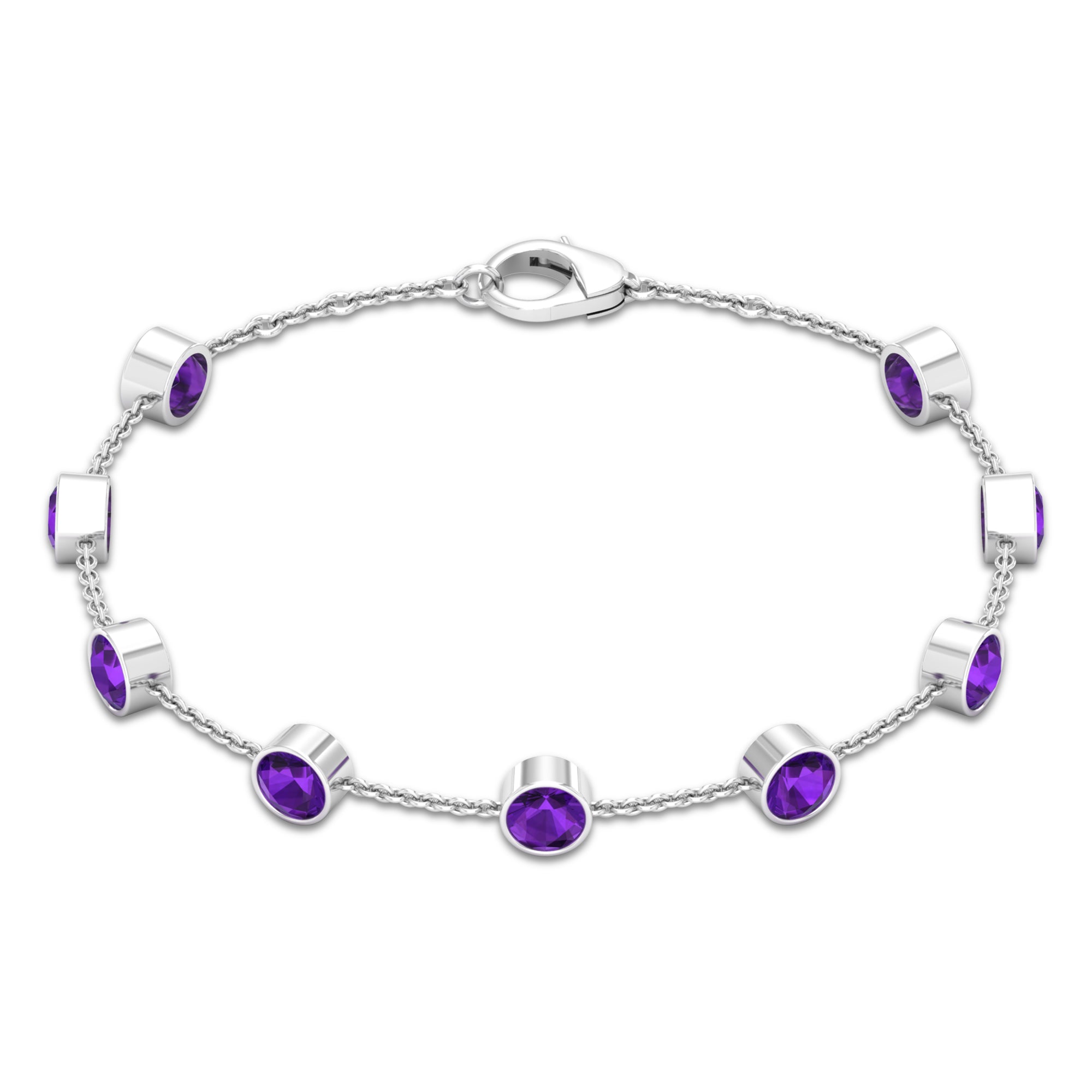 Bezel Set Amethyst Station Chain Bracelet for Women