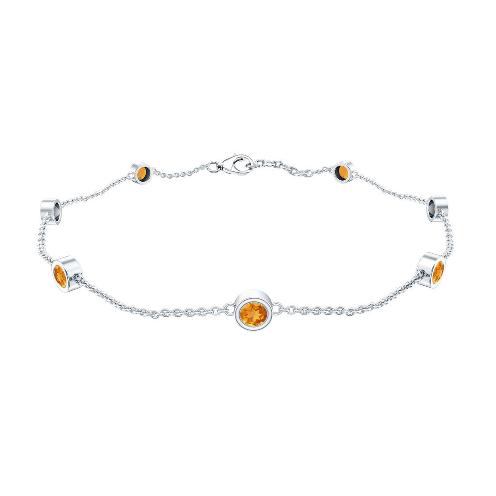 Natural Citrine 7 Stone Station Chain Bracelet for Women