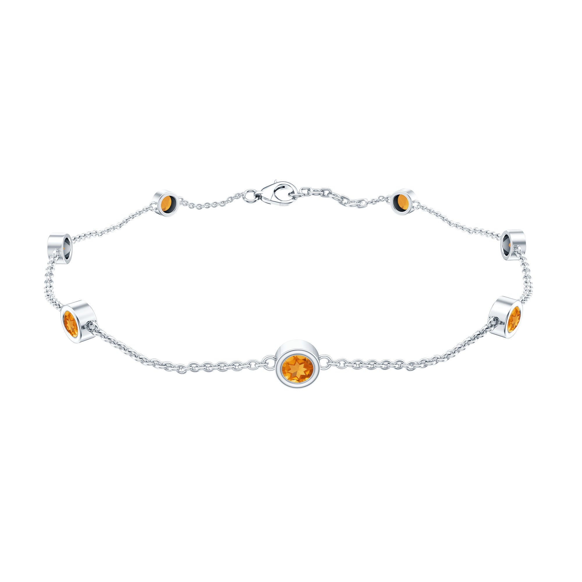 Natural Citrine 7 Stone Station Chain Bracelet for Women