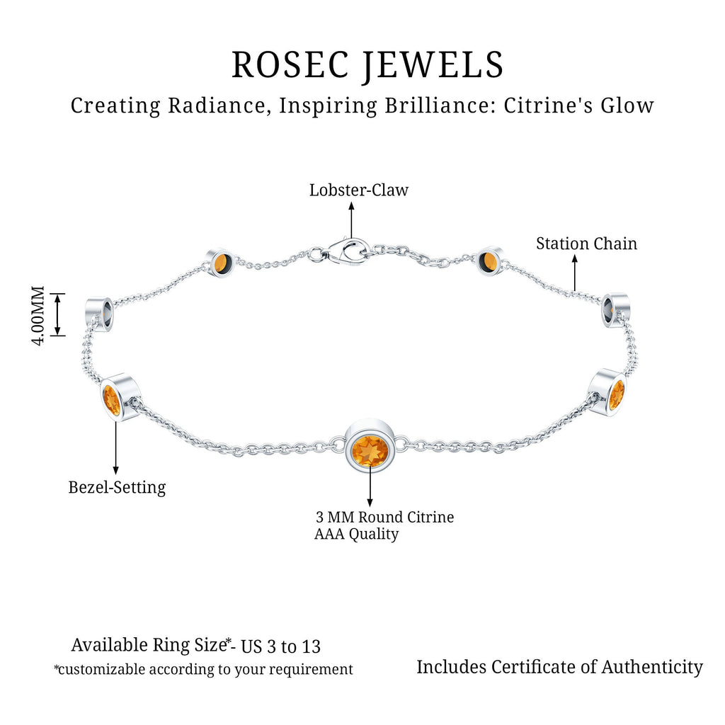 Natural Citrine 7 Stone Station Chain Bracelet for Women