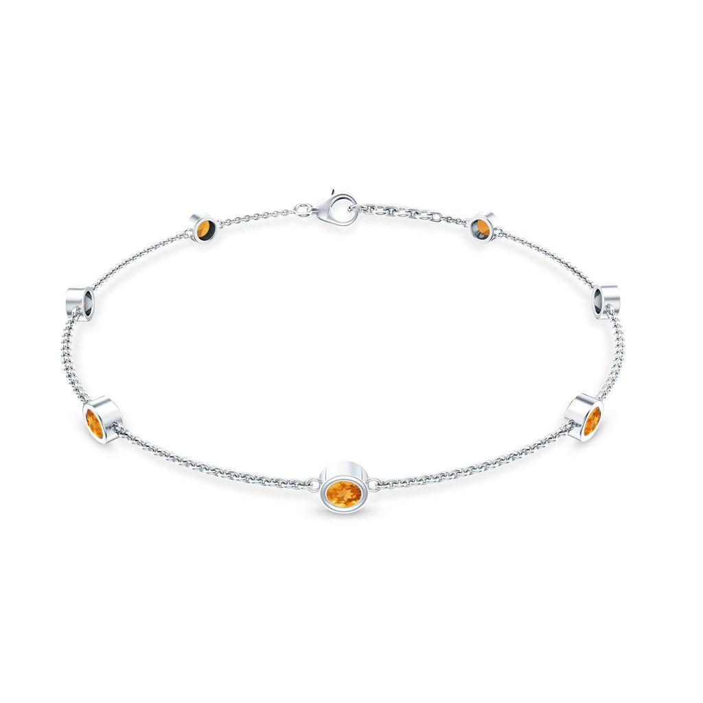 Natural Citrine 7 Stone Station Chain Bracelet for Women