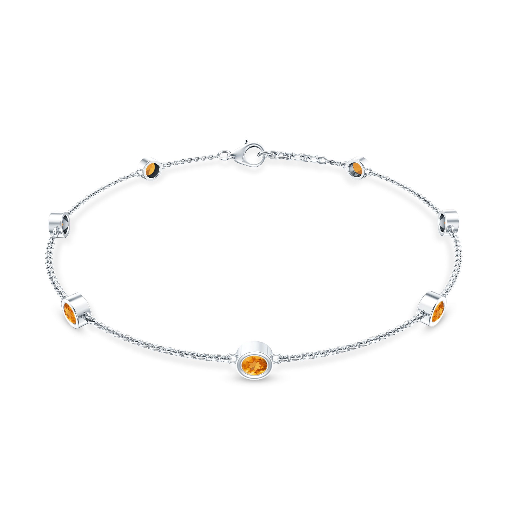 Natural Citrine 7 Stone Station Chain Bracelet for Women
