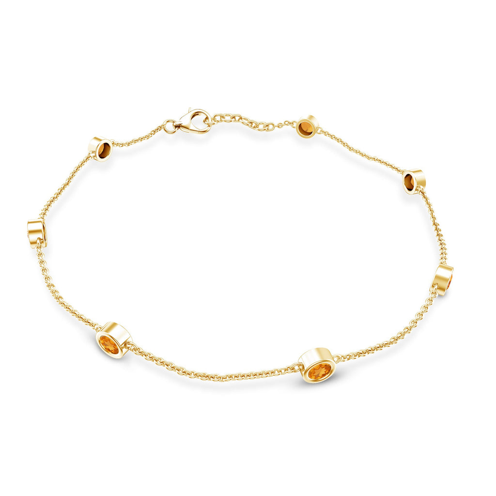 Natural Citrine 7 Stone Station Chain Bracelet for Women