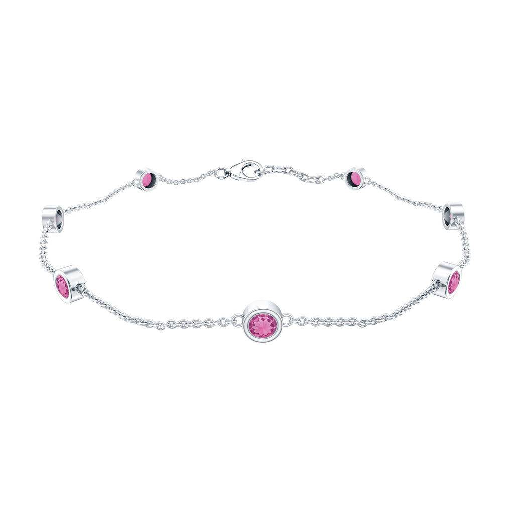 Real Pink Tourmaline Station Chain Bracelet for Women