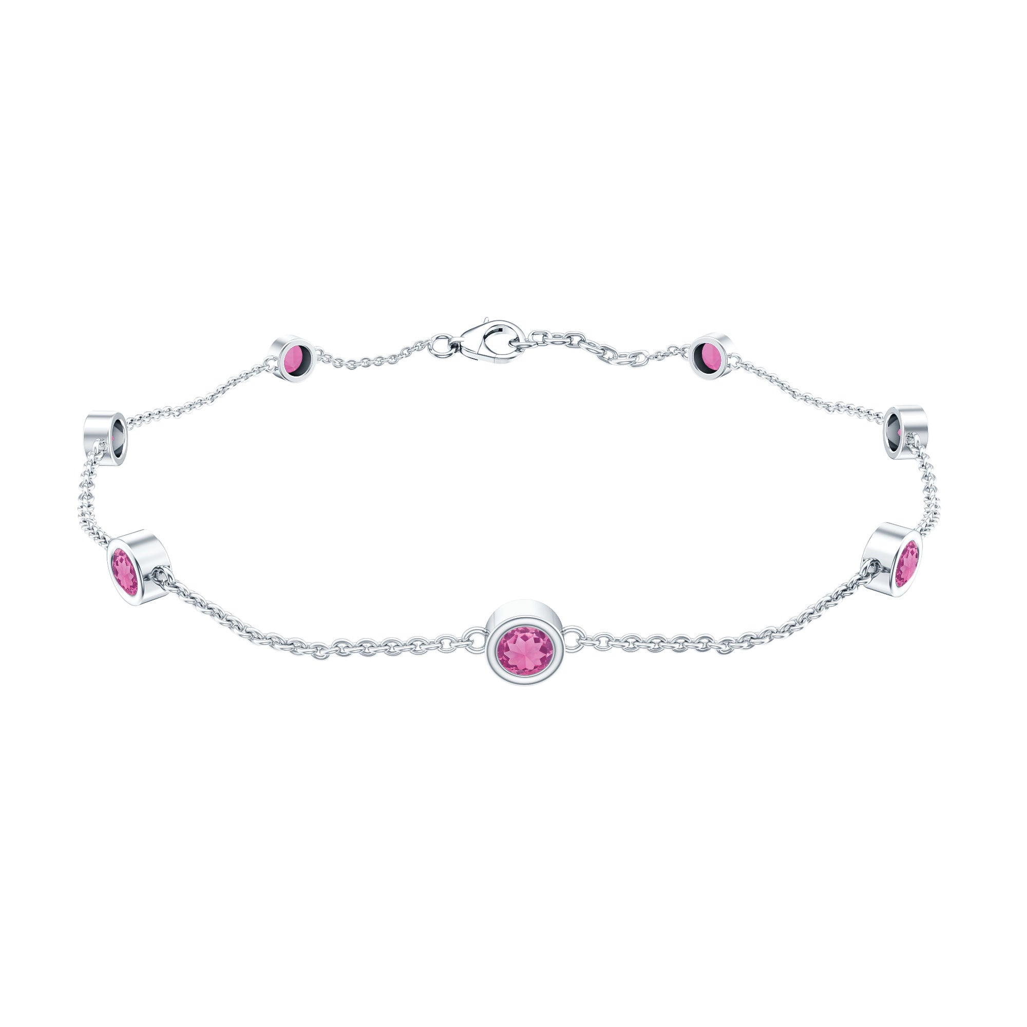 Real Pink Tourmaline Station Chain Bracelet for Women