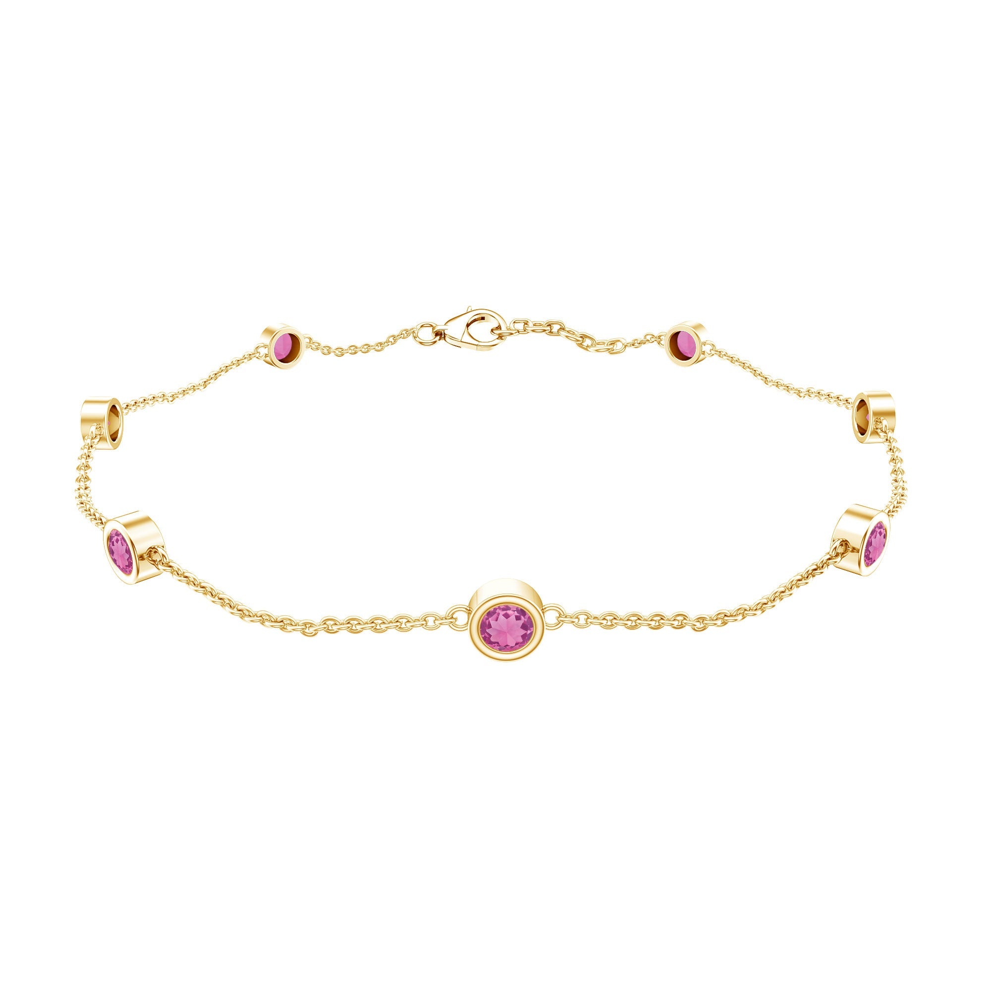 Real Pink Tourmaline Station Chain Bracelet for Women