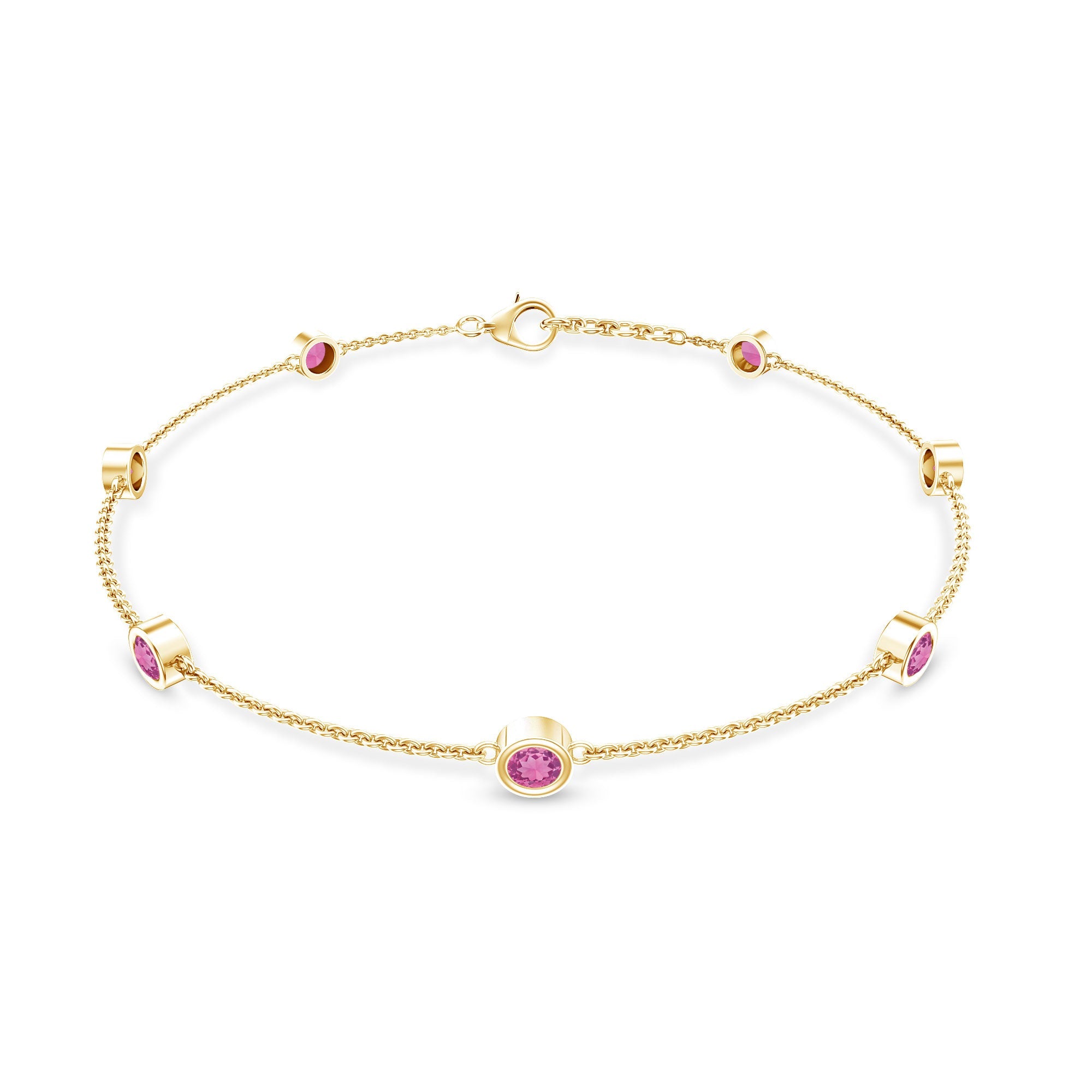 Real Pink Tourmaline Station Chain Bracelet for Women