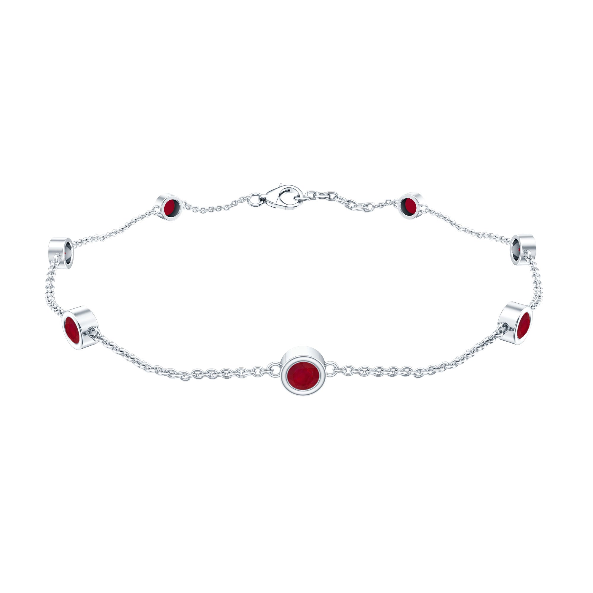 Natural Ruby 7 Stone Station Chain Bracelet for Women