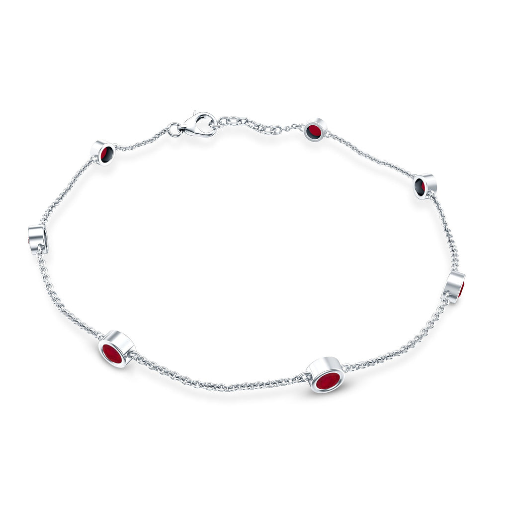 Natural Ruby 7 Stone Station Chain Bracelet for Women