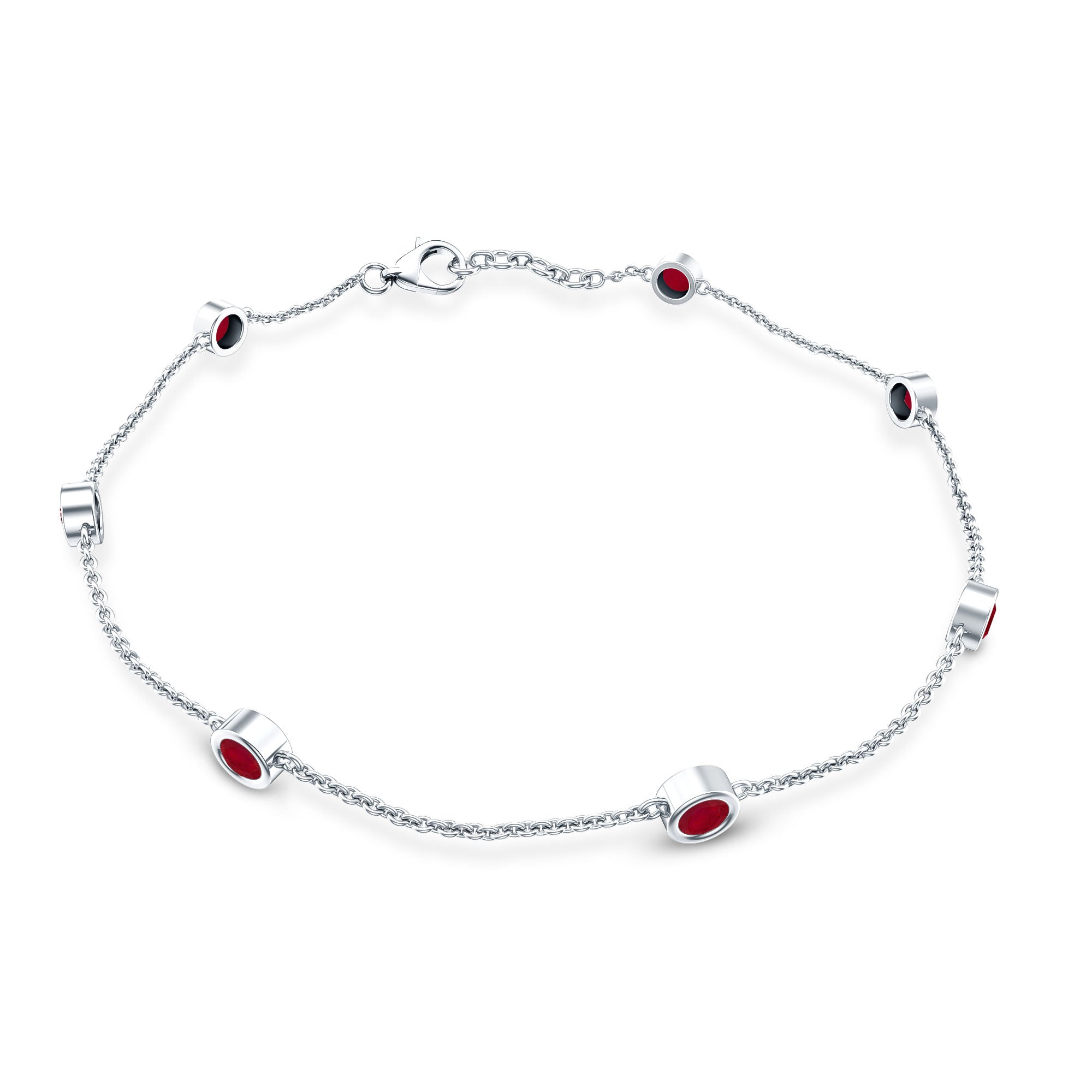 Natural Ruby 7 Stone Station Chain Bracelet for Women