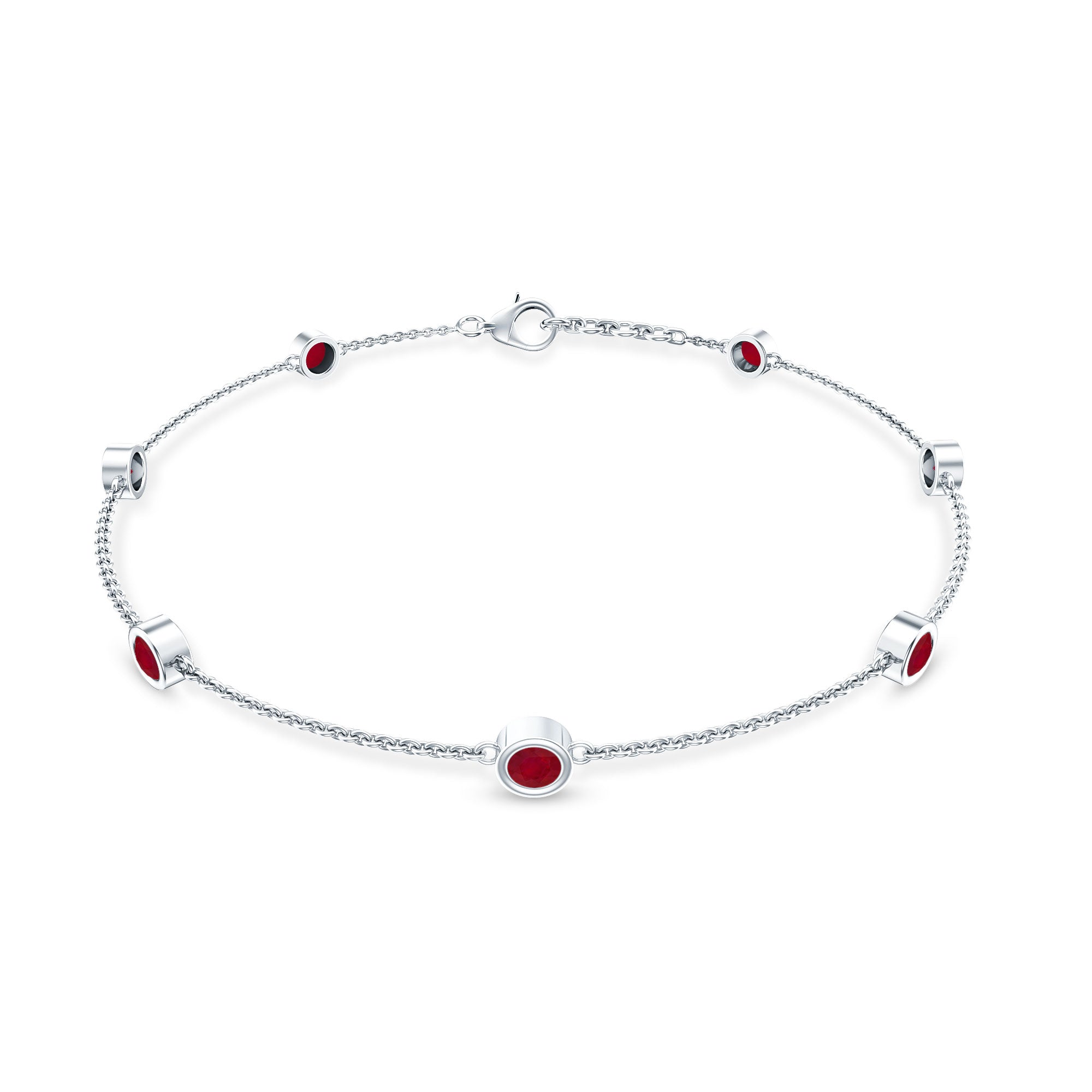 Natural Ruby 7 Stone Station Chain Bracelet for Women