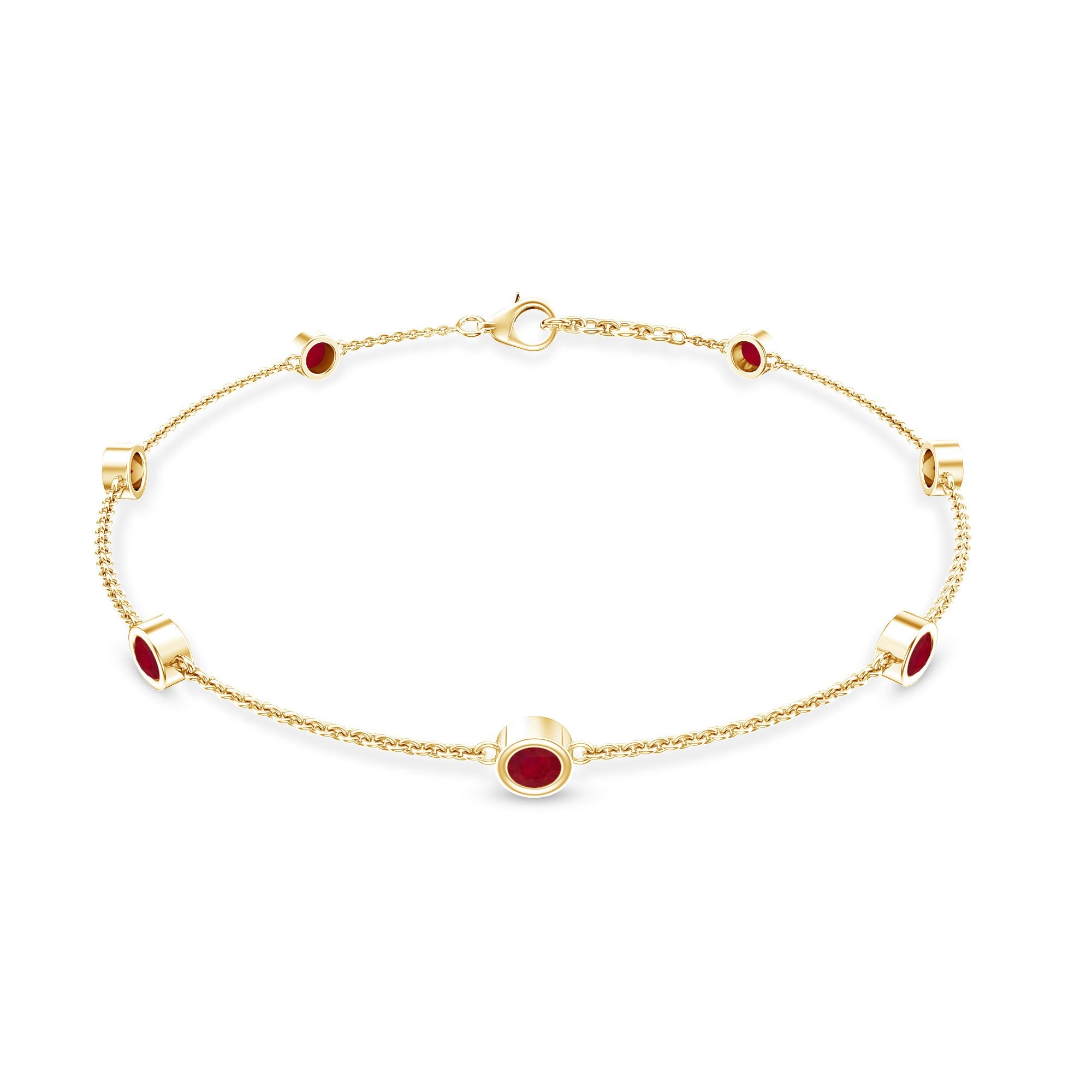 Natural Ruby 7 Stone Station Chain Bracelet for Women