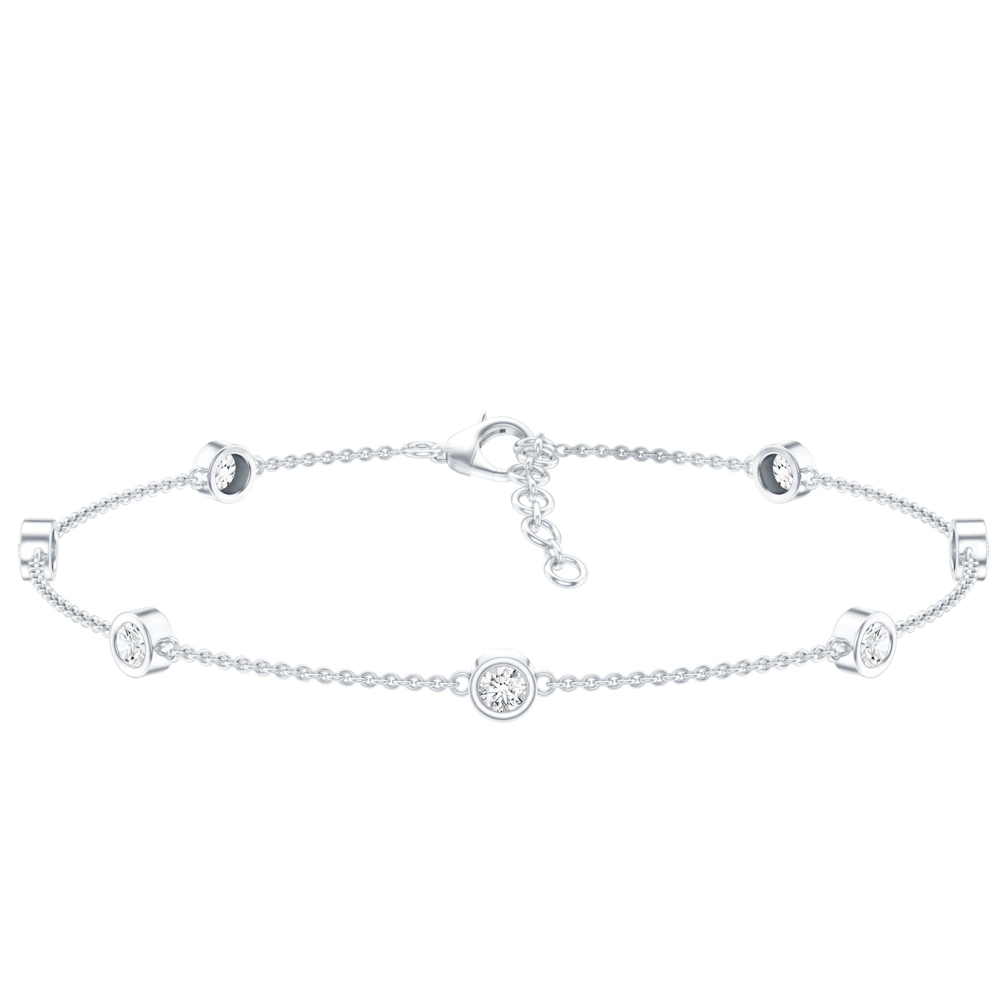 Bezel Set Moissanite Station Bracelet in Silver for Women