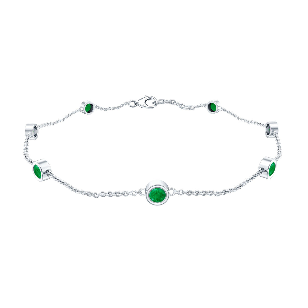 Bezel Set Emerald Station Chain Bracelet for Her