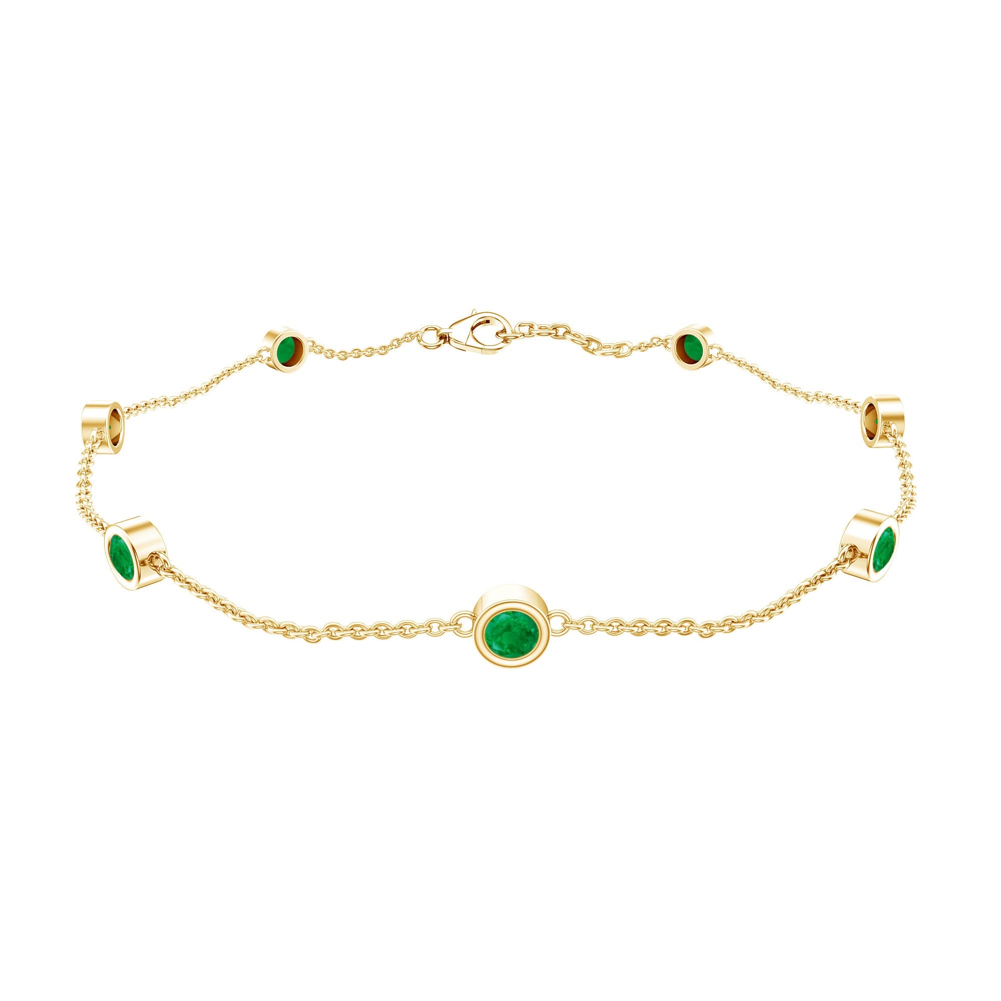 Bezel Set Emerald Station Chain Bracelet for Her
