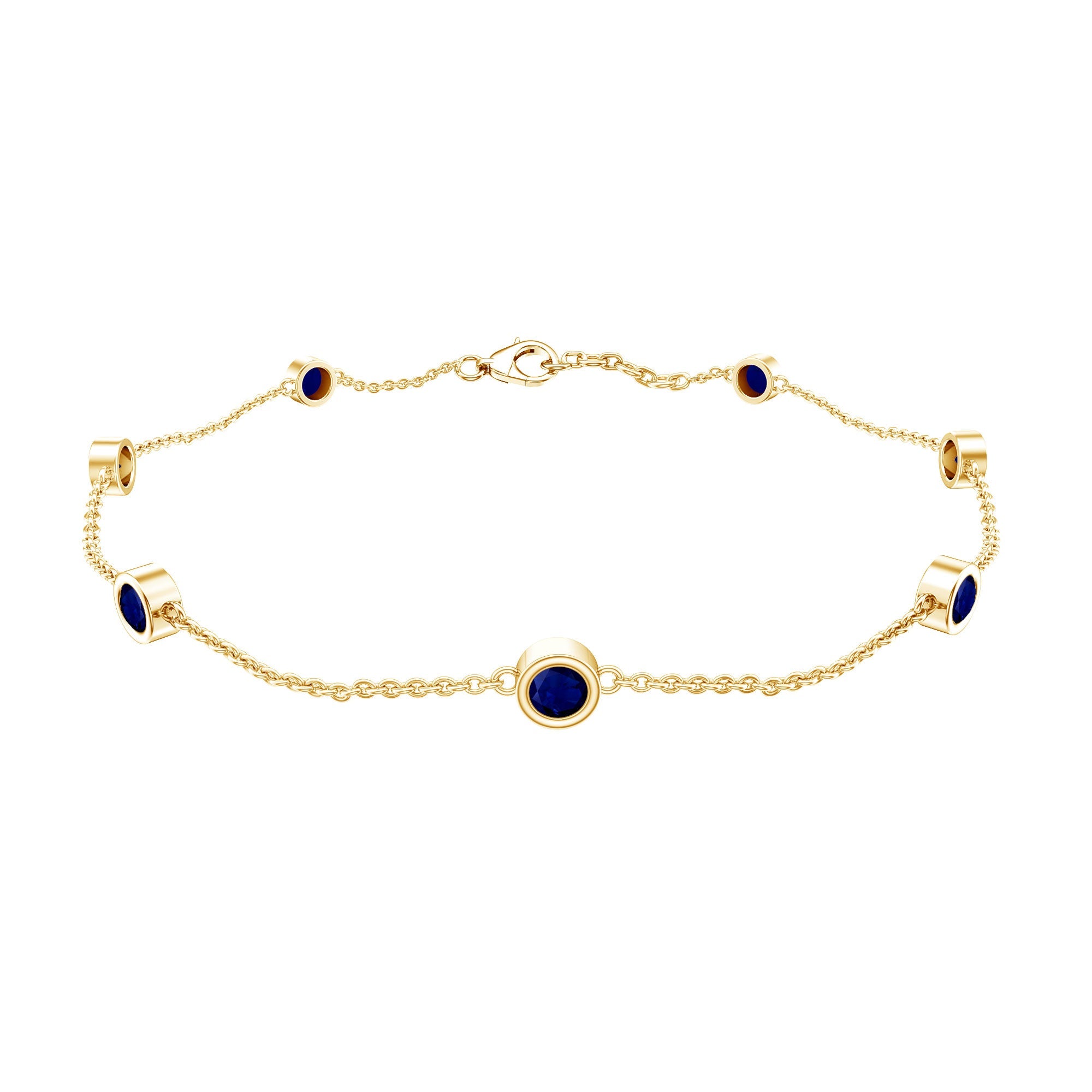 Natural Blue Sapphire 7 Stone Station Chain Bracelet