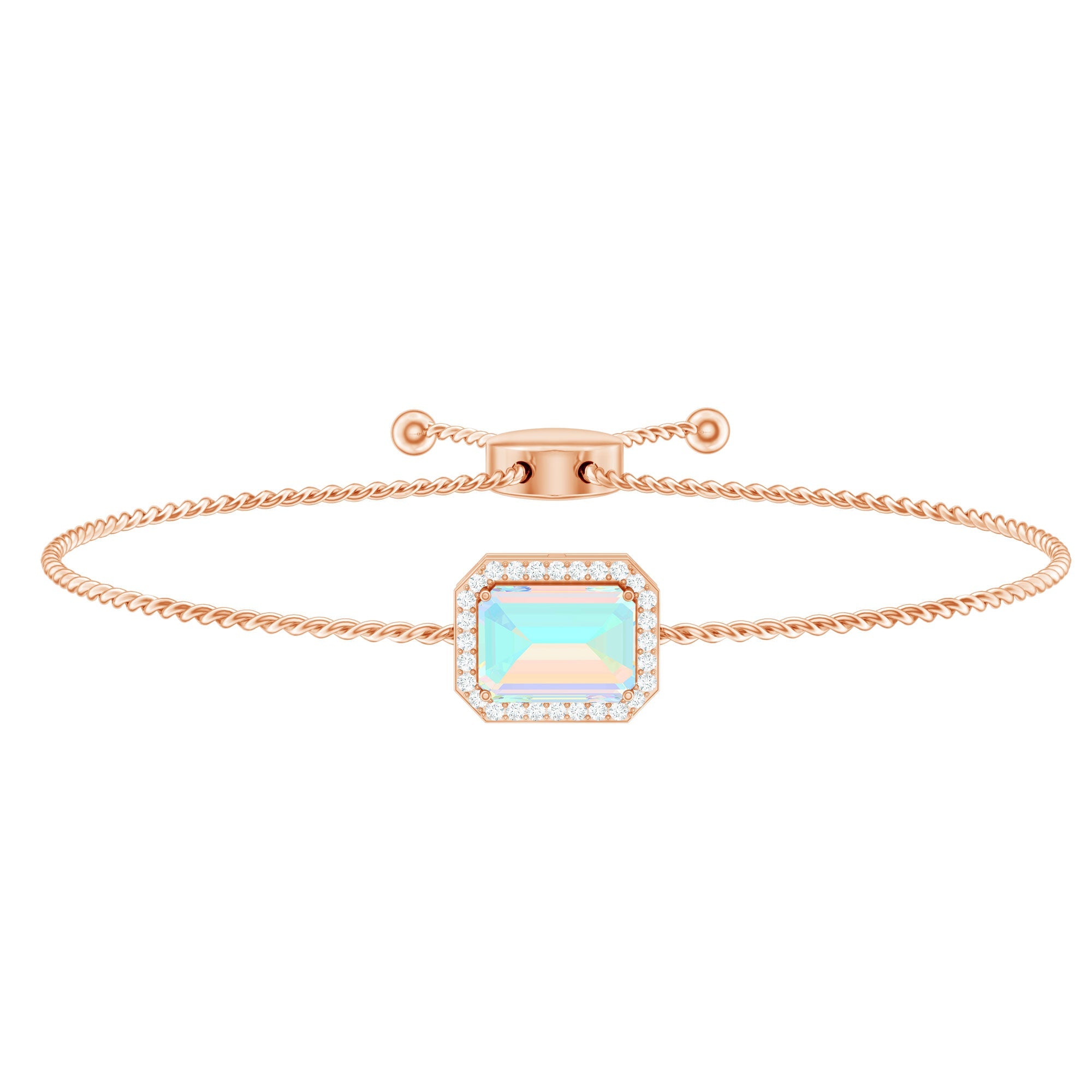 2 Carat Emerald Cut Ethiopian Opal and Diamond Bolo Chain Bracelet