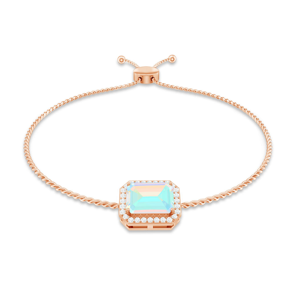 2 Carat Emerald Cut Ethiopian Opal and Diamond Bolo Chain Bracelet