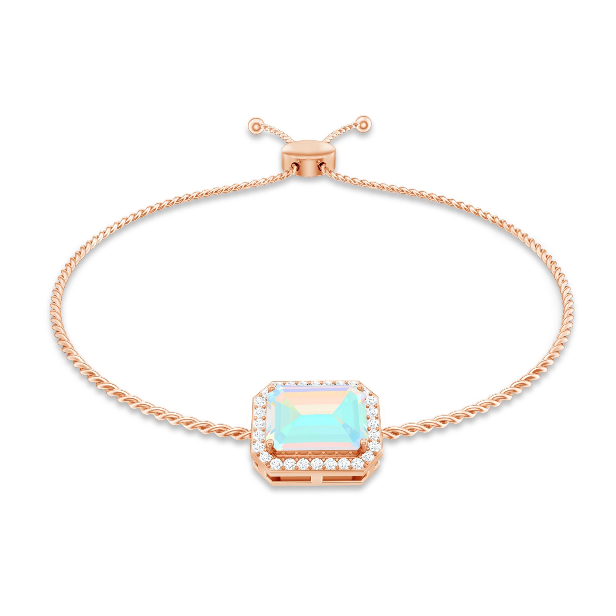 2 Carat Emerald Cut Ethiopian Opal and Diamond Bolo Chain Bracelet