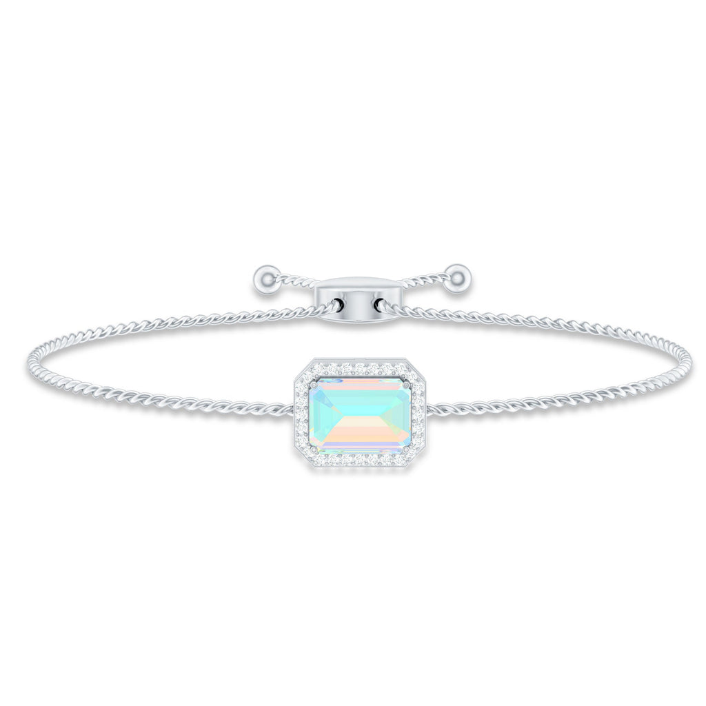 2 Carat Emerald Cut Ethiopian Opal and Diamond Bolo Chain Bracelet