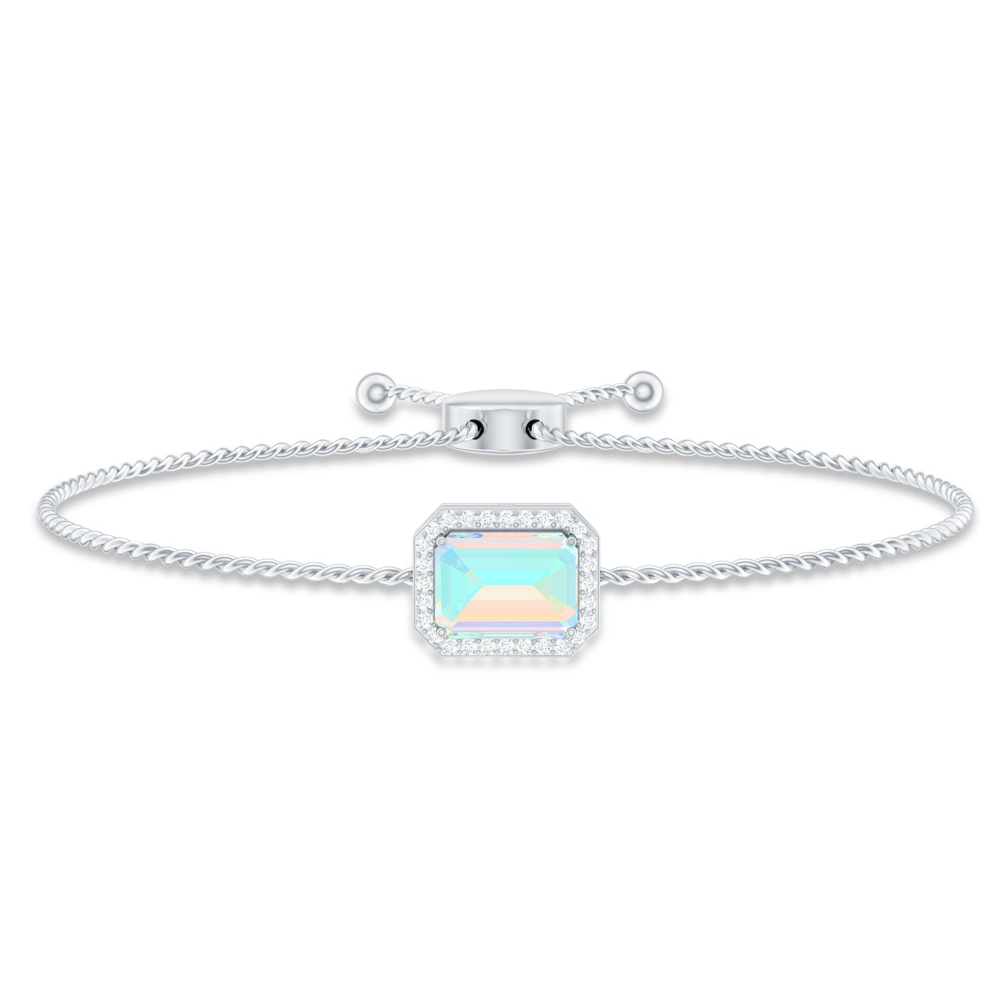 2 Carat Emerald Cut Ethiopian Opal and Diamond Bolo Chain Bracelet