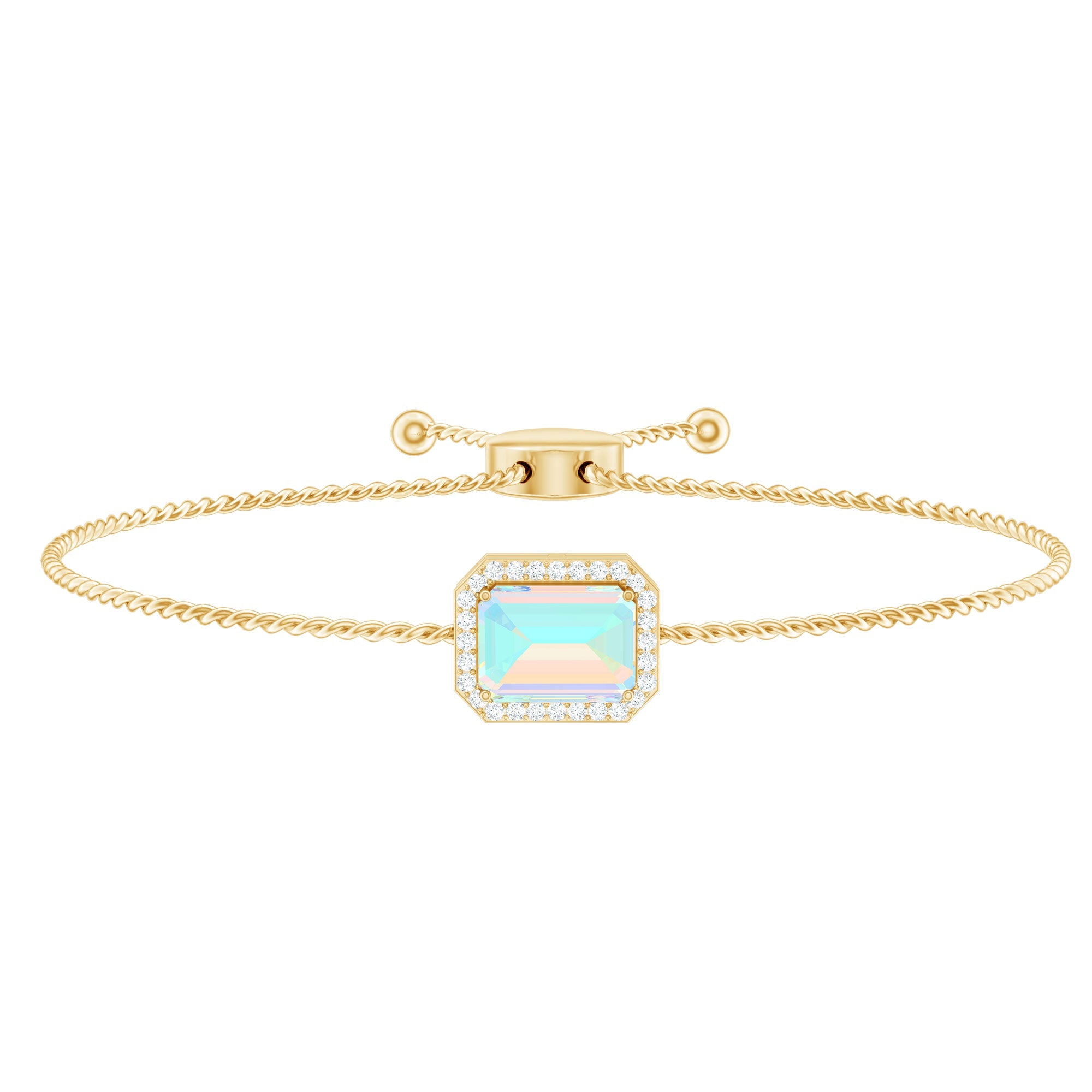 2 Carat Emerald Cut Ethiopian Opal and Diamond Bolo Chain Bracelet