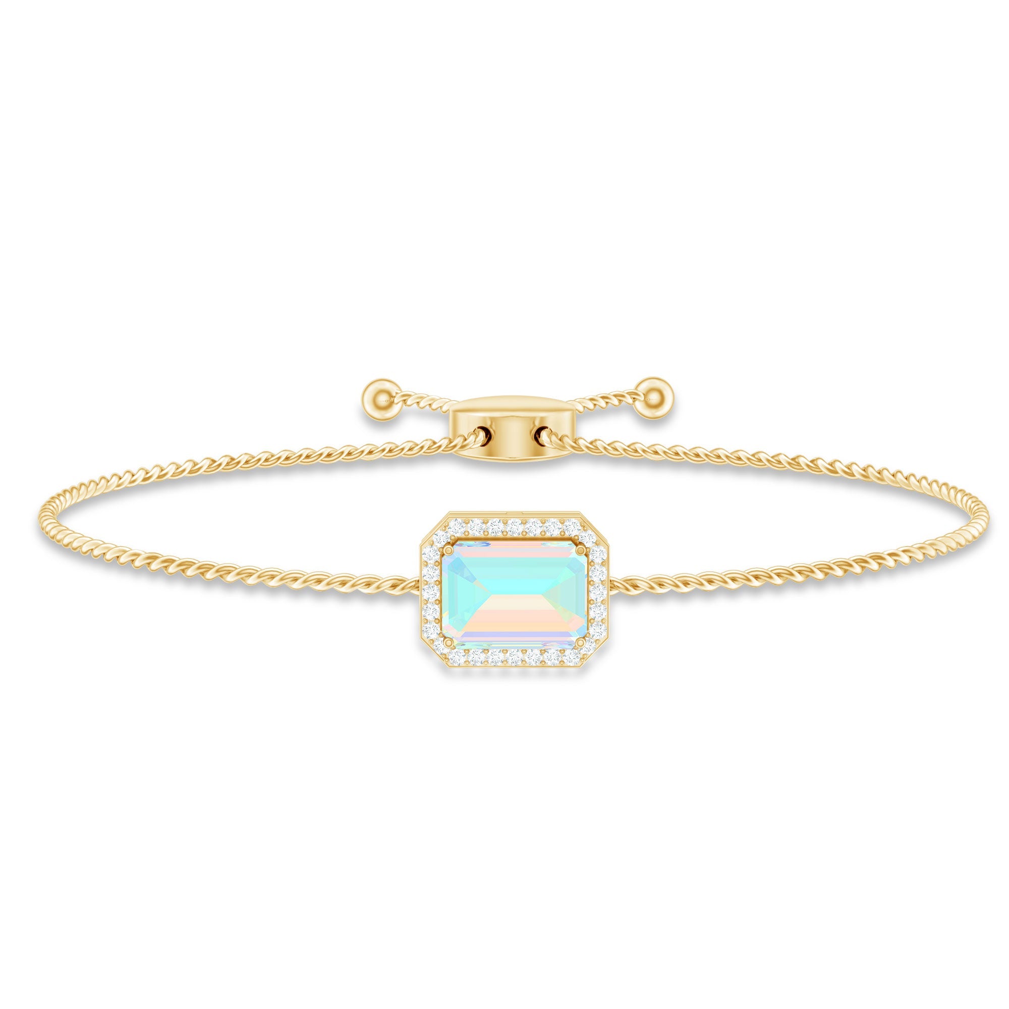 2 Carat Emerald Cut Ethiopian Opal and Diamond Bolo Chain Bracelet