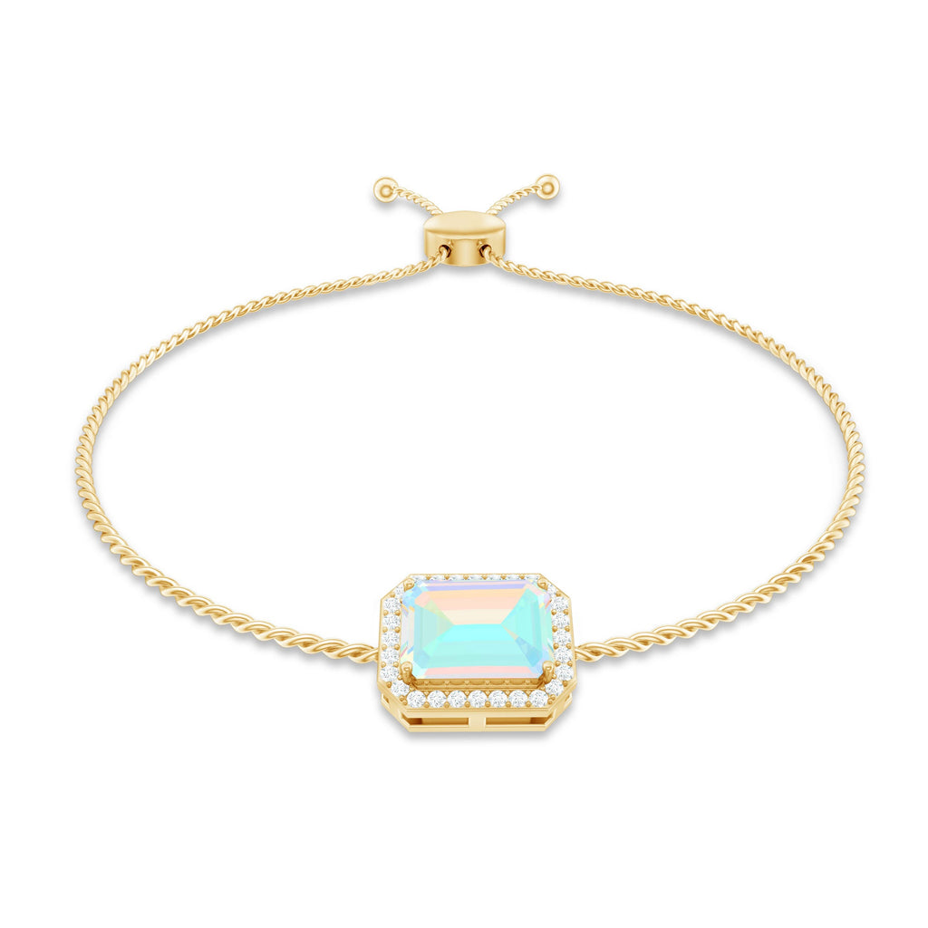 2 Carat Emerald Cut Ethiopian Opal and Diamond Bolo Chain Bracelet