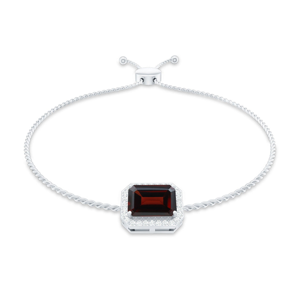 Real 2 Carat Emerald Cut Garnet Bolo Bracelet with Diamond Halo