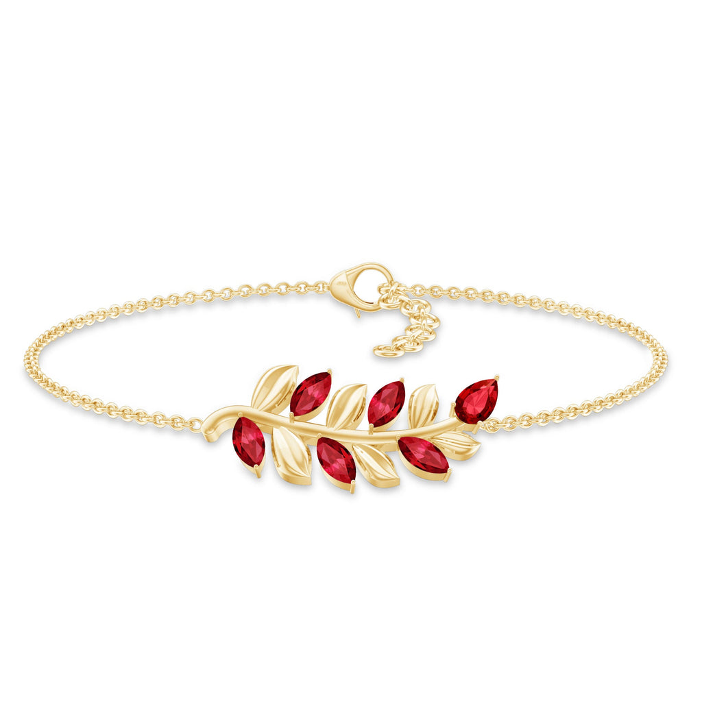 Certified Lab Grown Ruby Leaf Chain Bracelet
