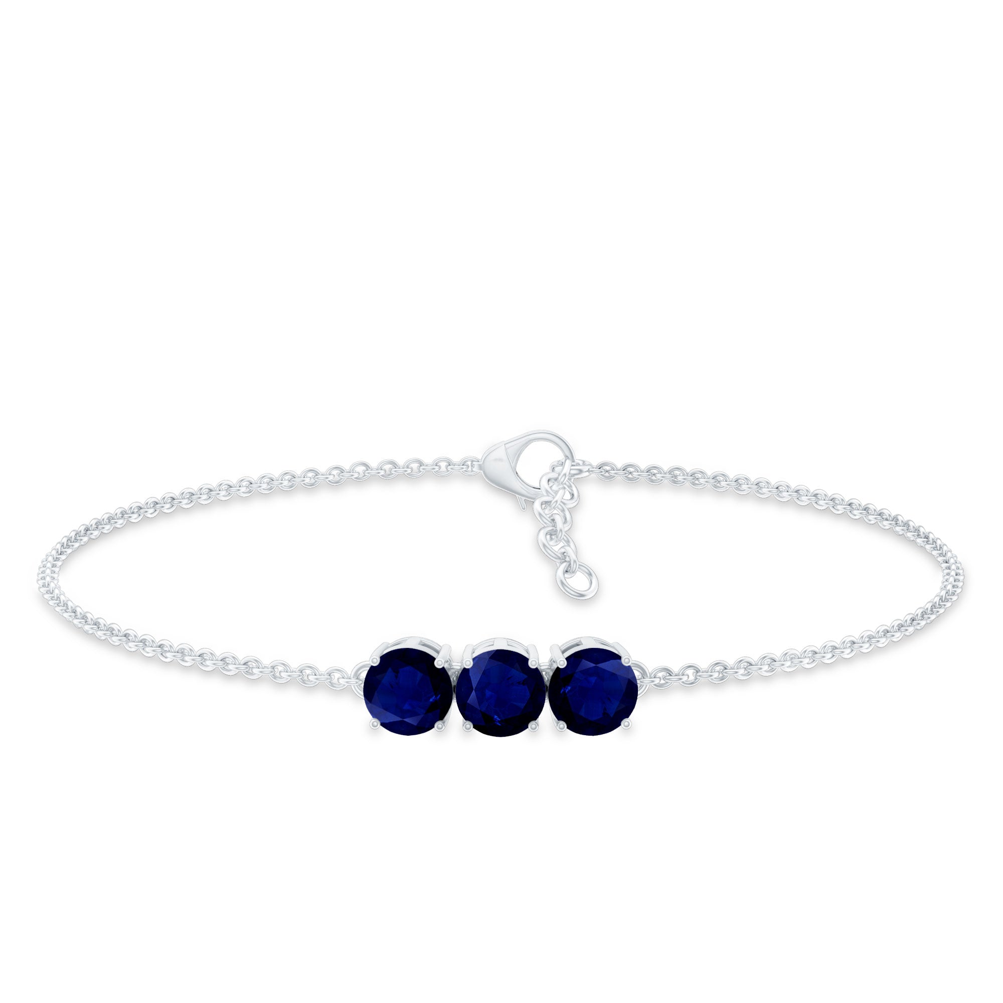 Natural 2.85 Carat Blue Sapphire Three Stone Chain Bracelet