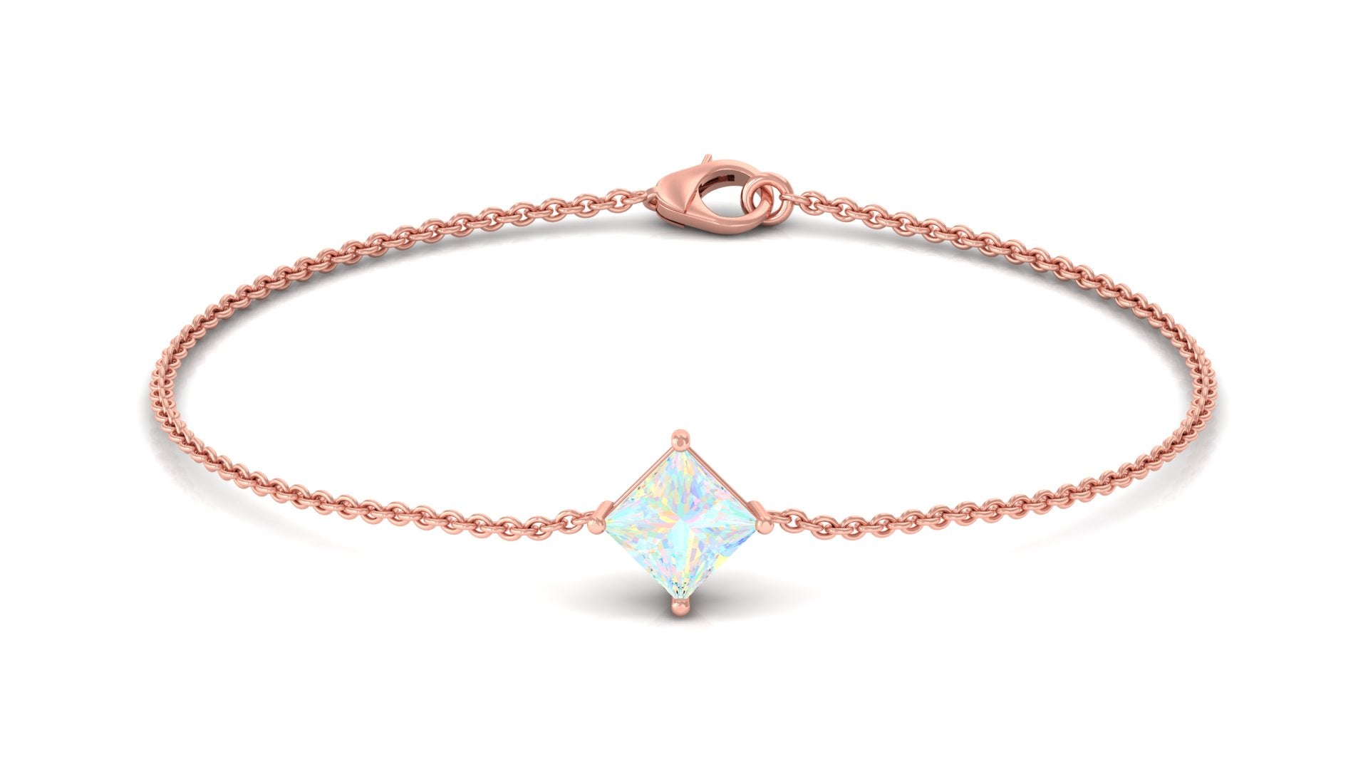 2 Carat Princess Cut Ethiopian Opal Solitaire Chain Bracelet