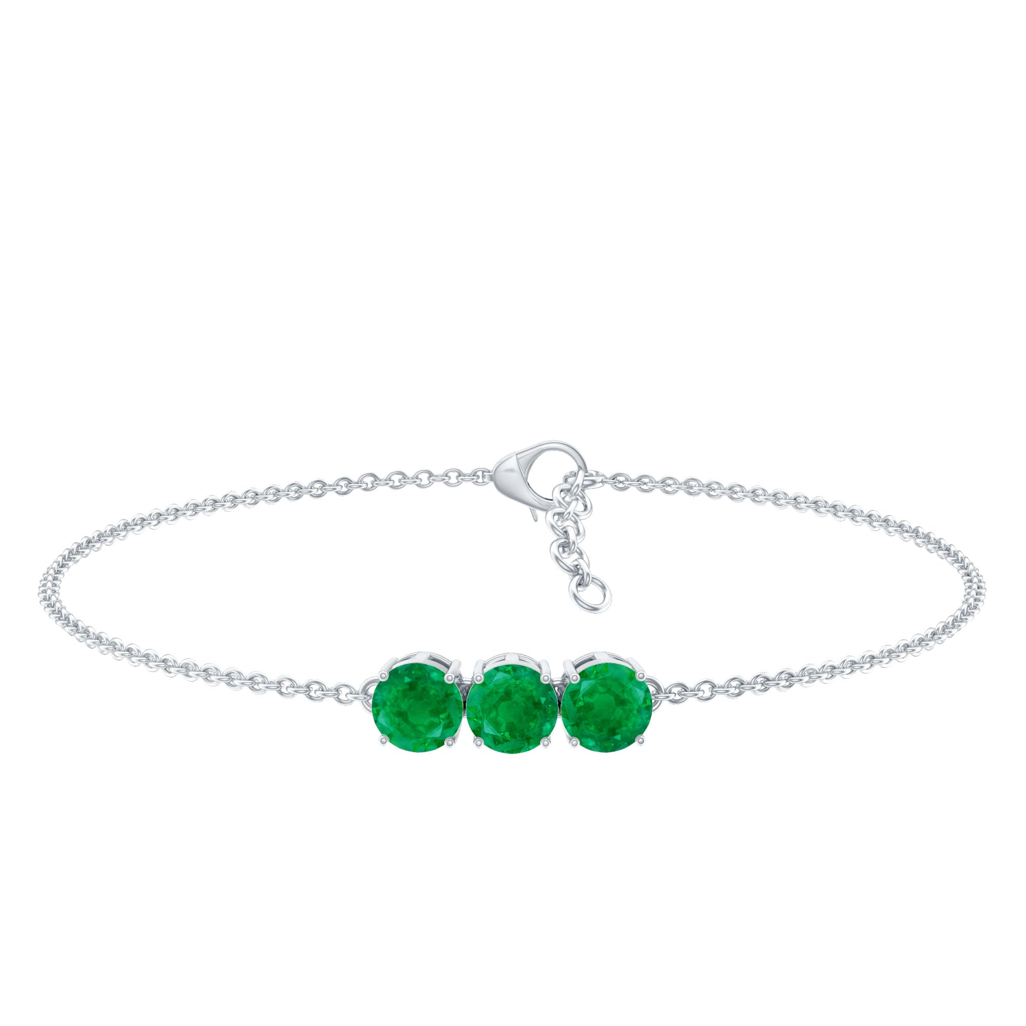 Real 1.4 Carat Certified Emerald Three Stone Bracelet for Women
