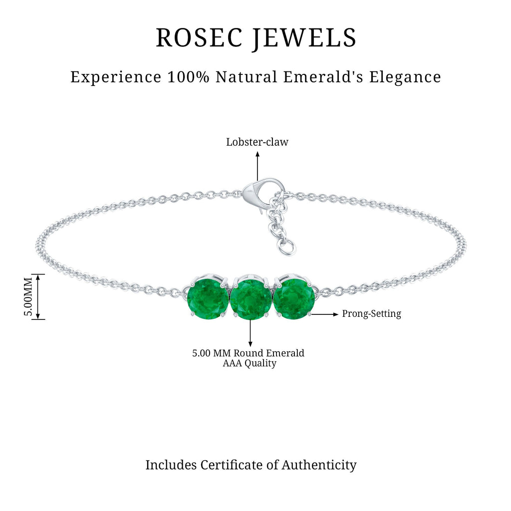 Real 1.4 Carat Certified Emerald Three Stone Bracelet for Women