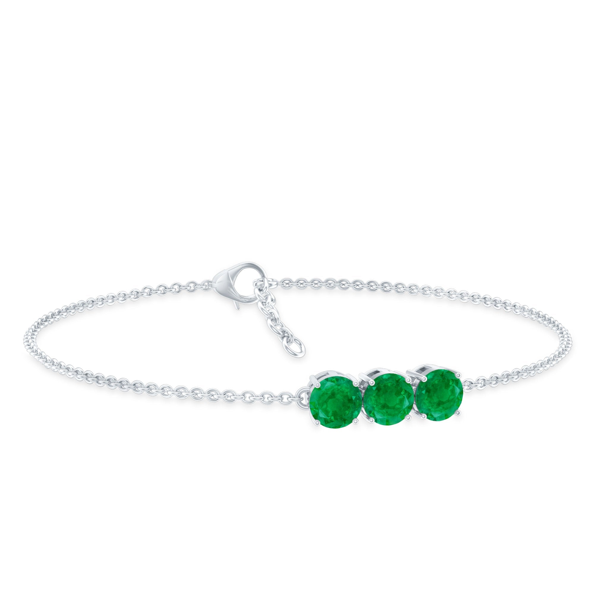 Real 1.4 Carat Certified Emerald Three Stone Bracelet for Women