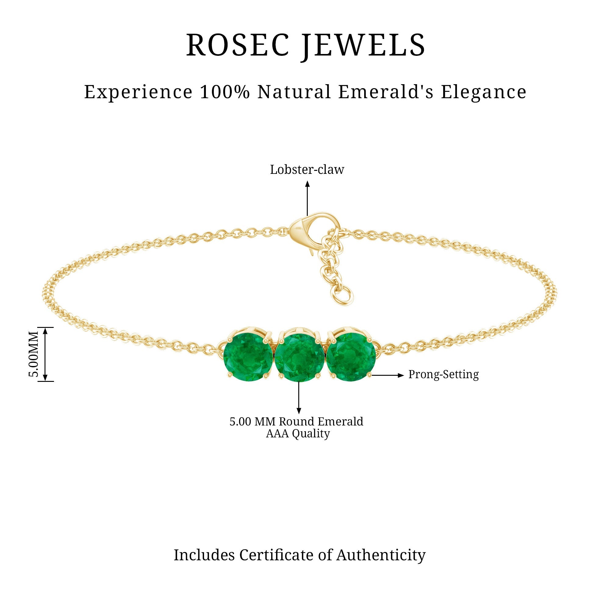 Real 1.4 Carat Certified Emerald Three Stone Bracelet for Women