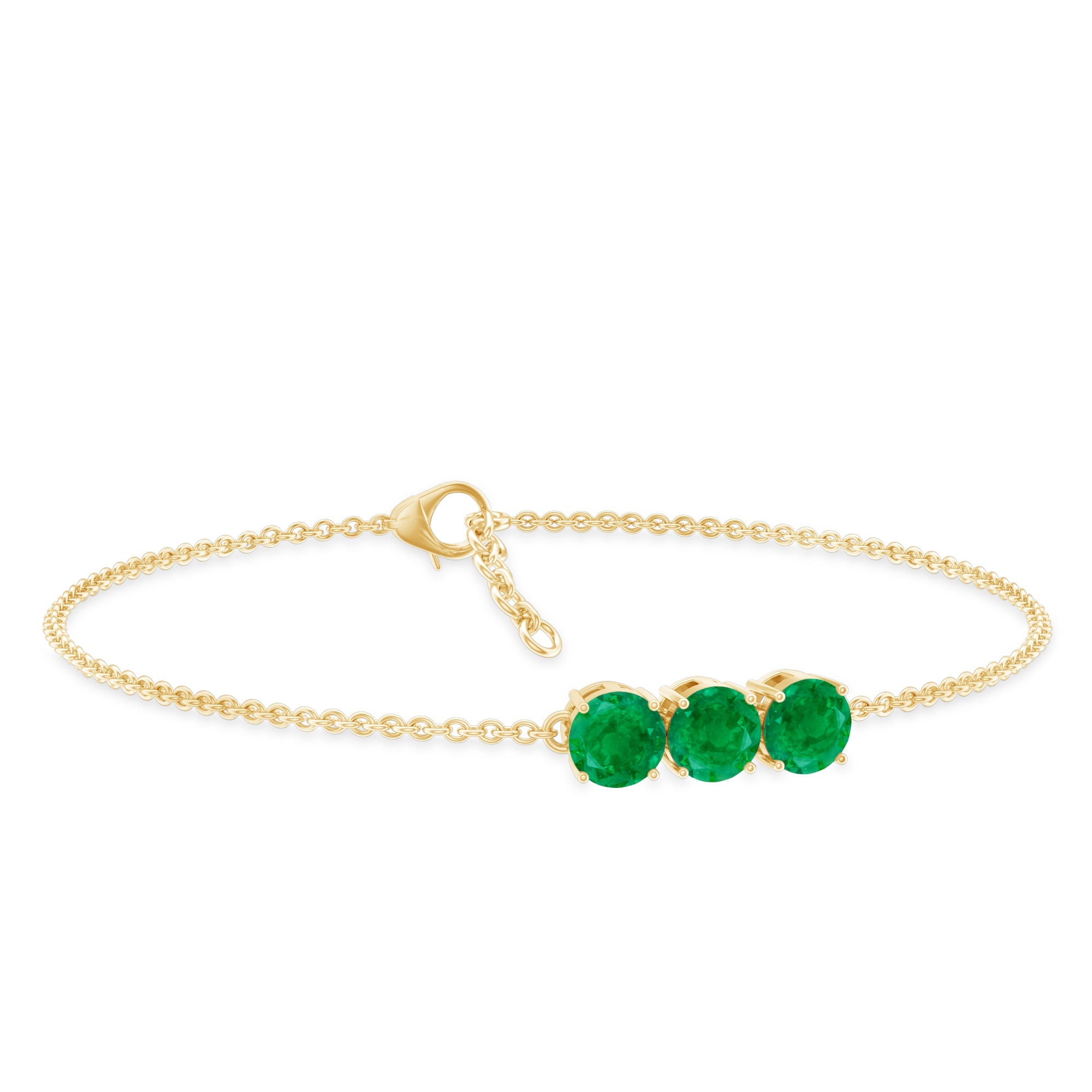 Real 1.4 Carat Certified Emerald Three Stone Bracelet for Women