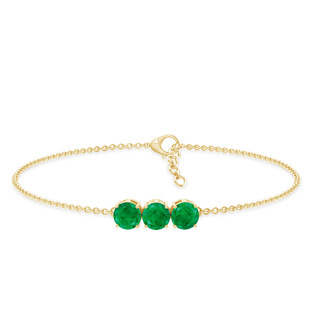 Real 1.4 Carat Certified Emerald Three Stone Bracelet for Women