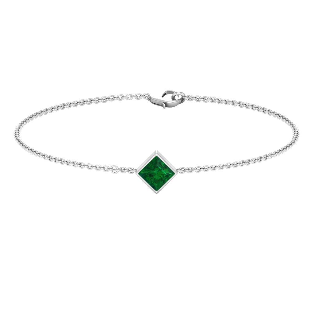 0.36 Carat Princess Cut Real Emerald Birthstone Bracelet with Certificate