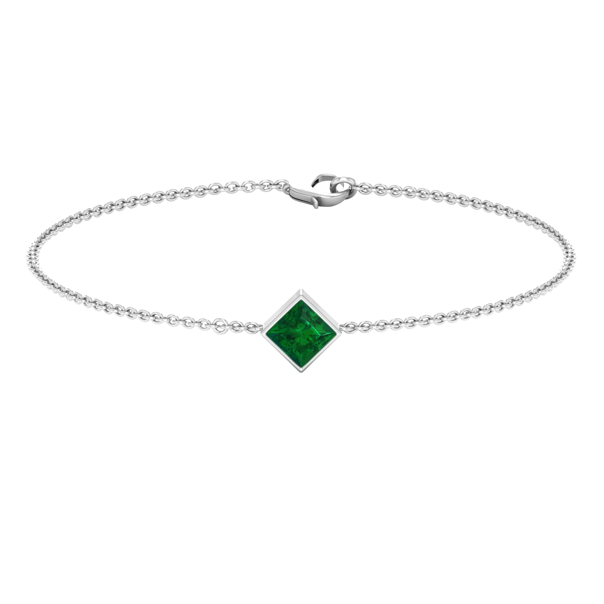 0.36 Carat Princess Cut Real Emerald Birthstone Bracelet with Certificate