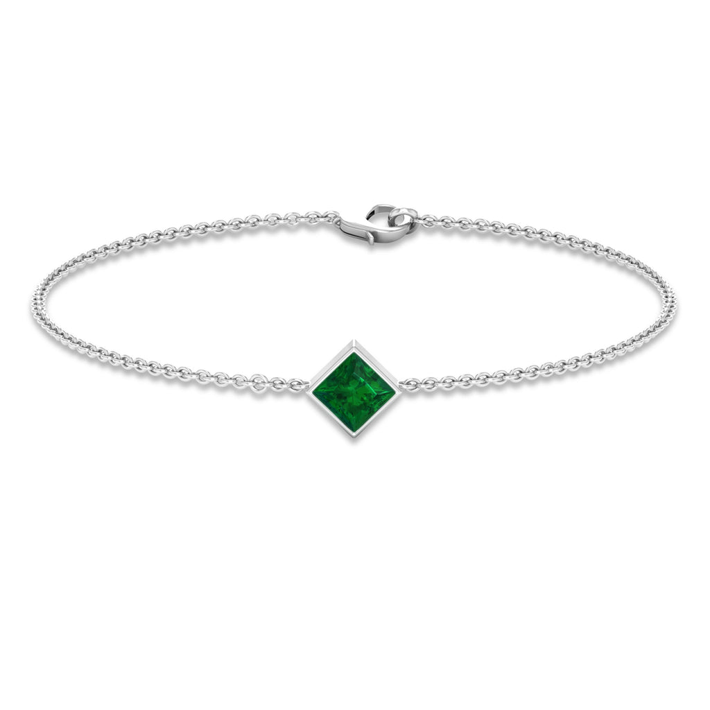 0.36 Carat Princess Cut Real Emerald Birthstone Bracelet with Certificate