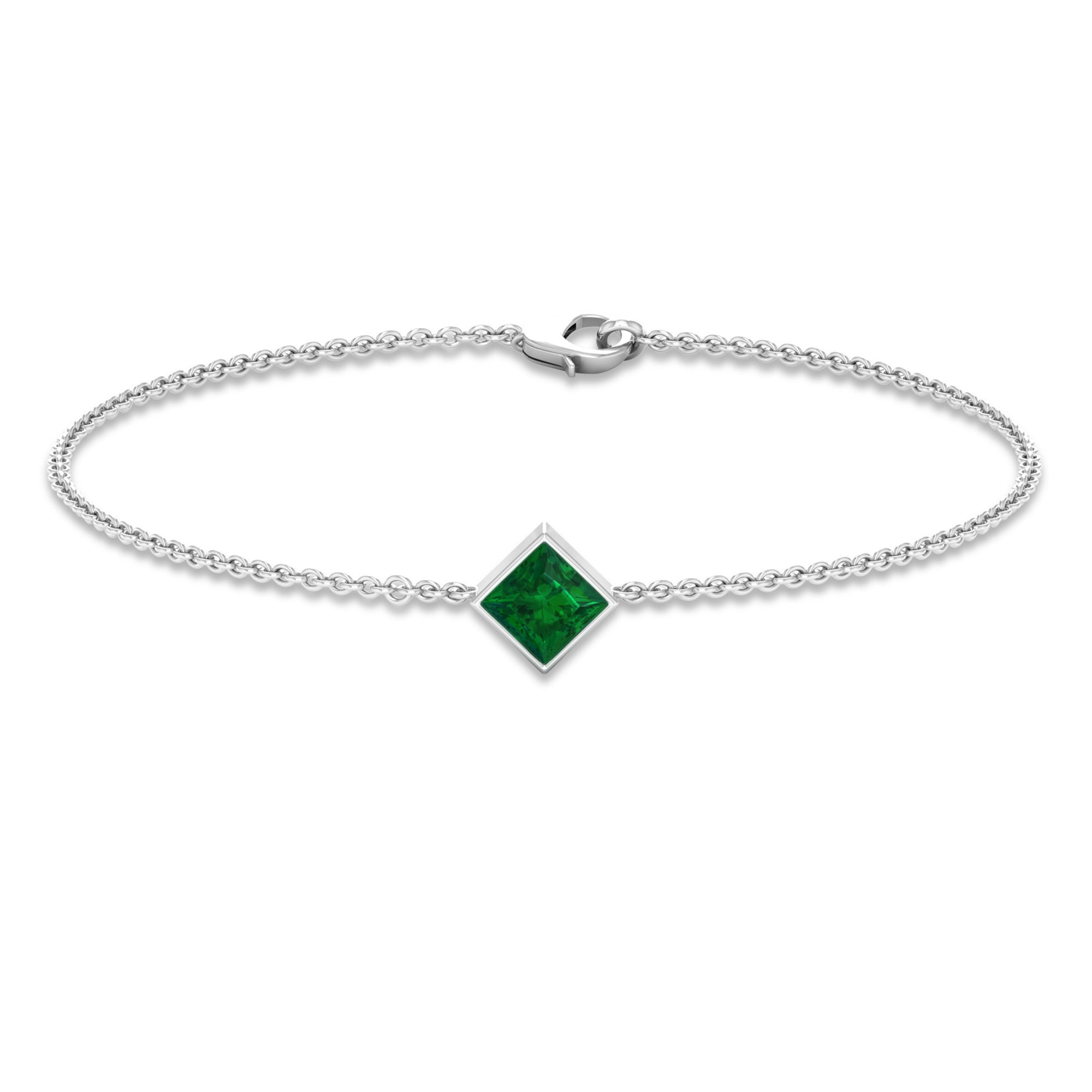 0.36 Carat Princess Cut Real Emerald Birthstone Bracelet with Certificate
