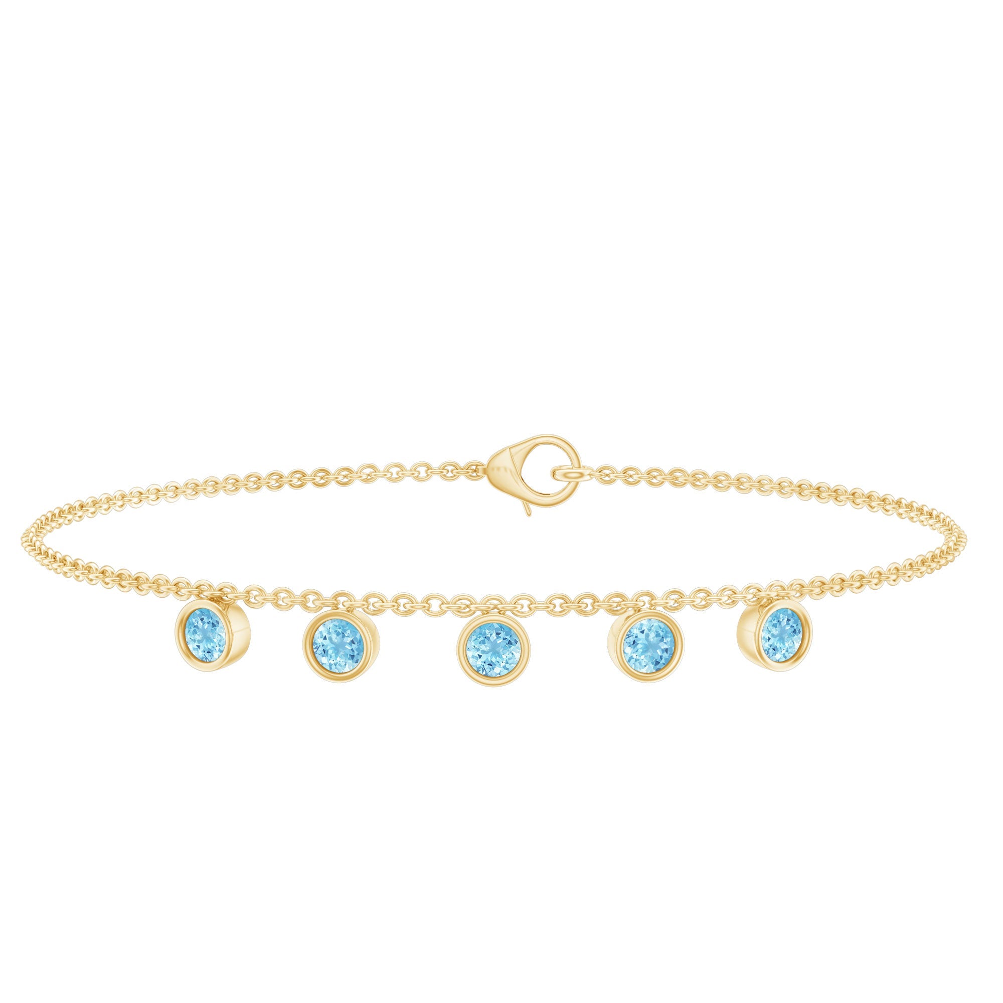 Bezel Set Aquamarine 5 Stone Chain Bracelet