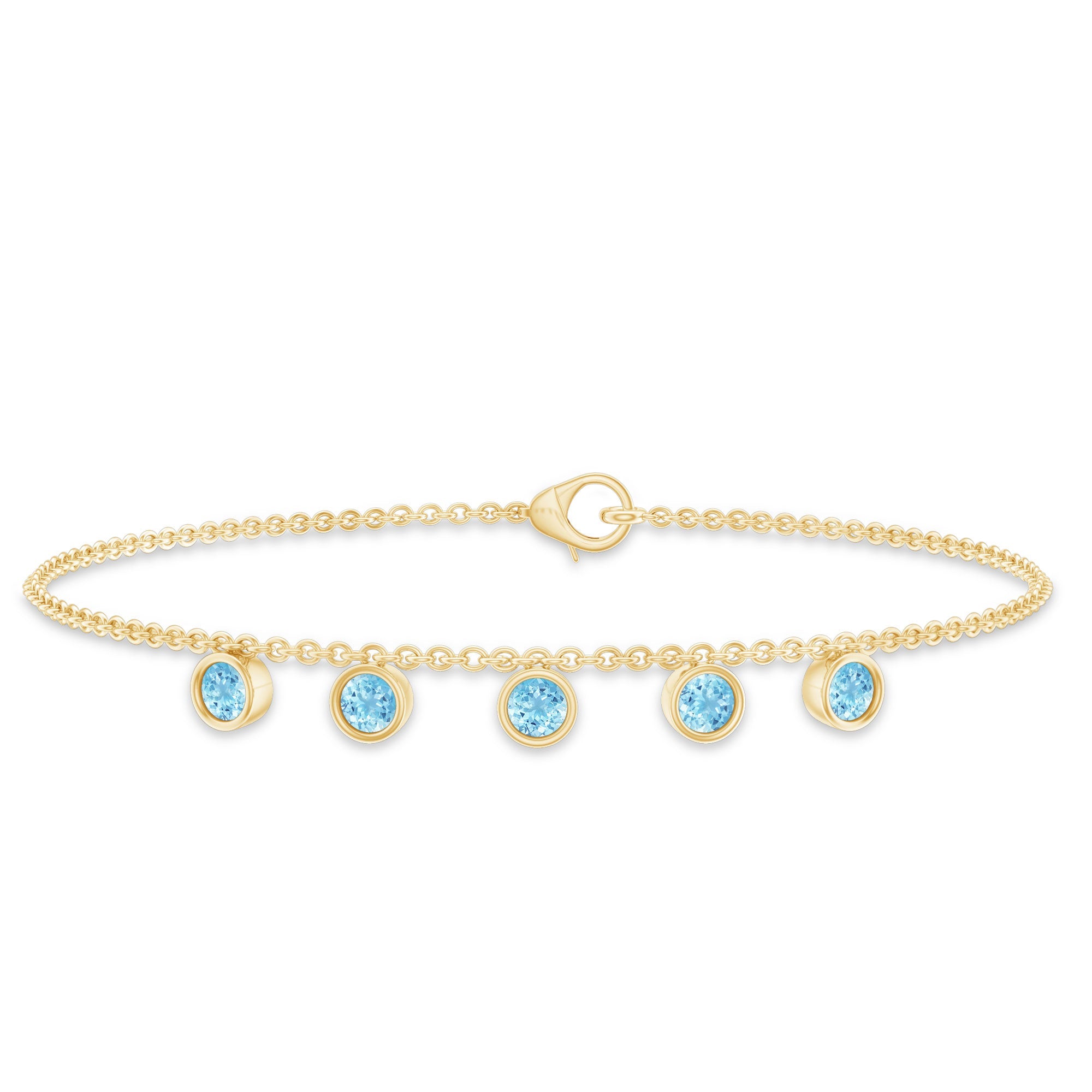 Bezel Set Aquamarine 5 Stone Chain Bracelet