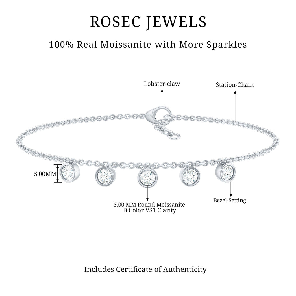 0.5 Carat Certified Moissanite Five Stone Bracelet with Certificate