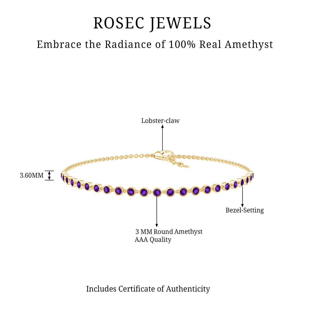 Minimalist Bezel Set Amethyst Chain Bracelet