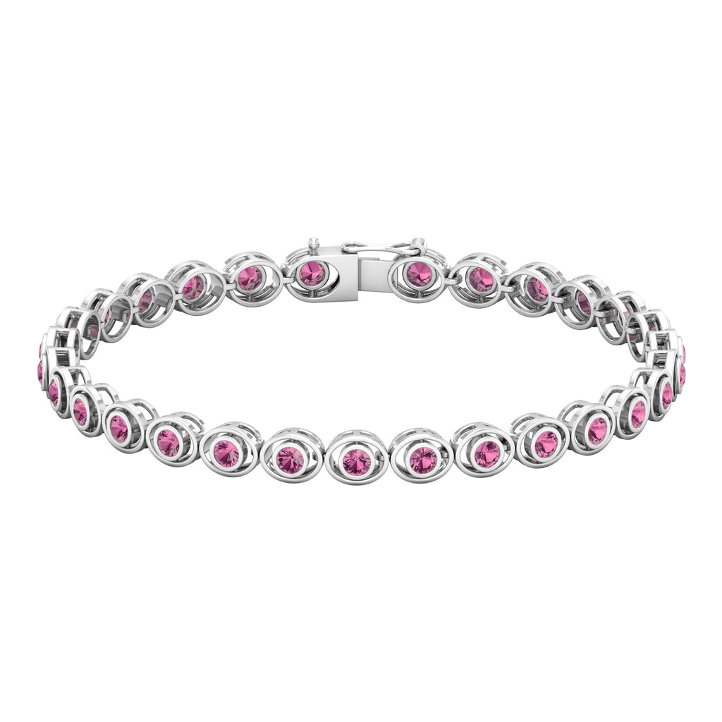 Bezel Set Natural Pink Tourmaline Tennis Bracelet for Women