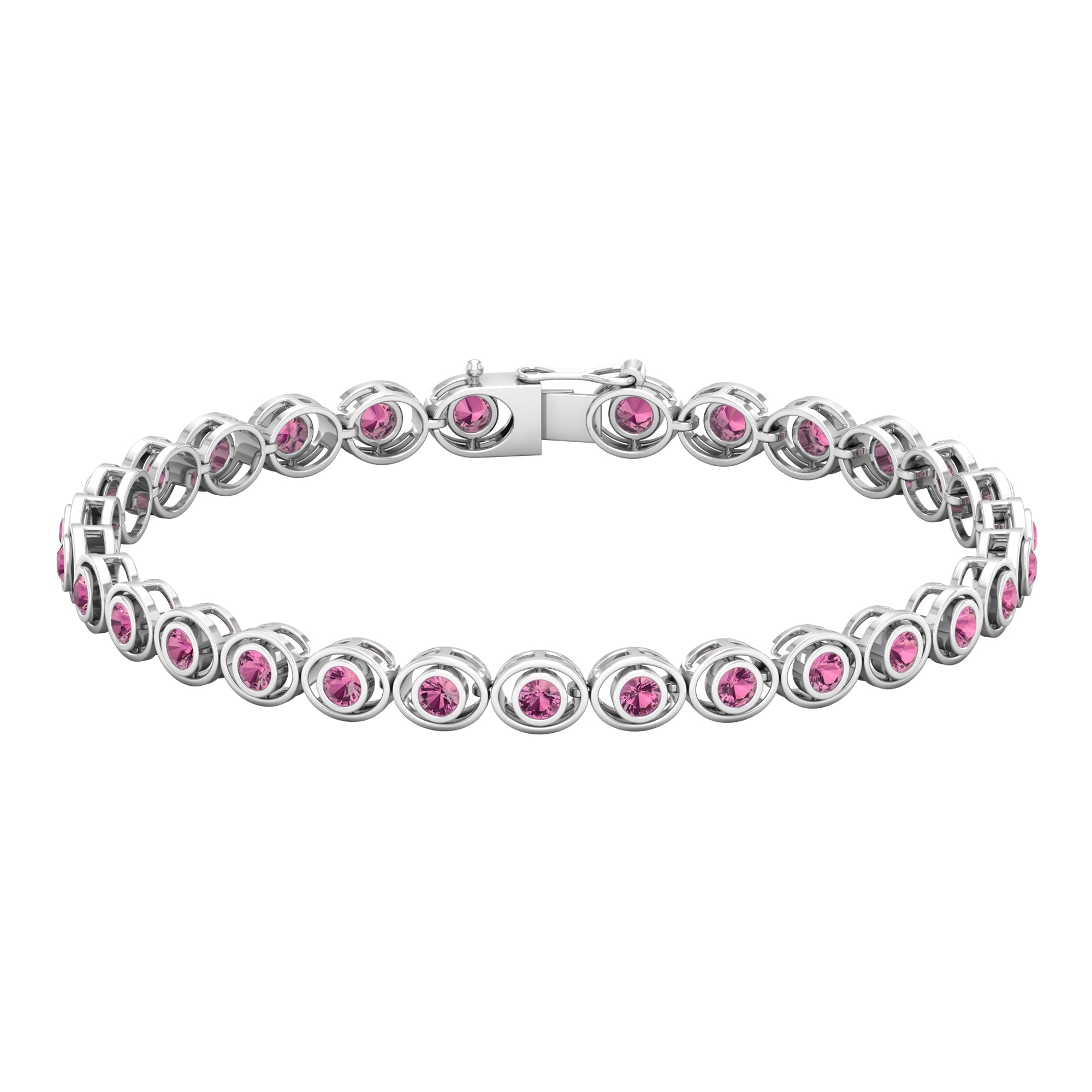 Bezel Set Natural Pink Tourmaline Tennis Bracelet for Women